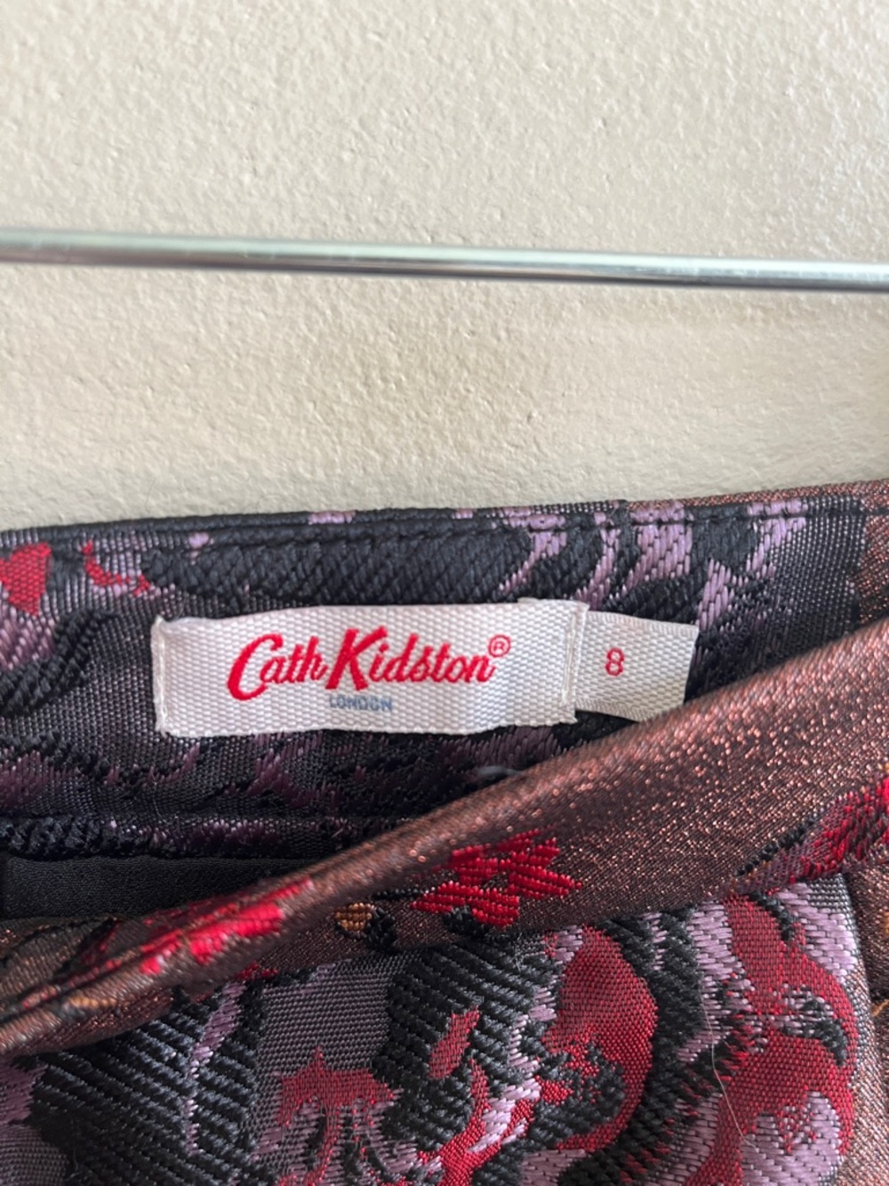 Cath Kidston Jacquard Rose Print A line Skirt in red purple brown size 8 - Picture 5 of 14
